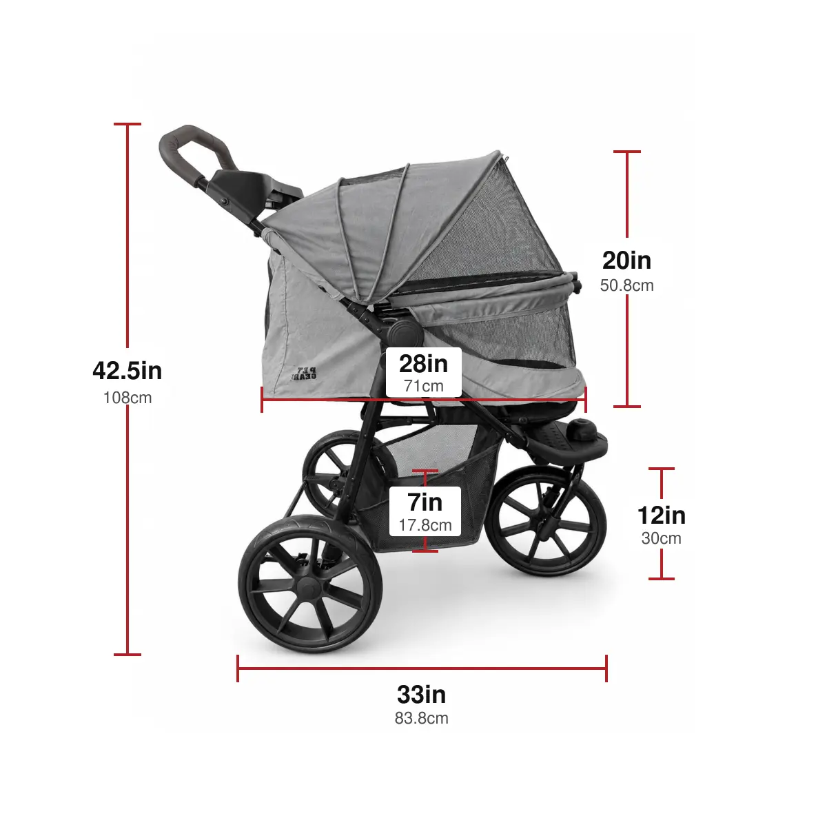 Pet Gear All Terrain NO-ZIP Pet Stroller for Cats/Dogs, Zipperless Entry, Upgraded Easy One-Hand Fold, Jogging Tires, Removable Liner, Cup Holder + Storage Basket